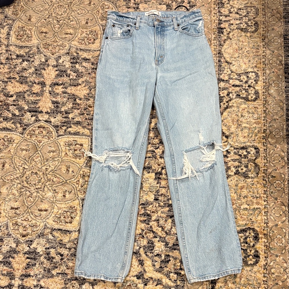 Abercrombie & Fitch Light Blue Ripped Straight Leg Jeans